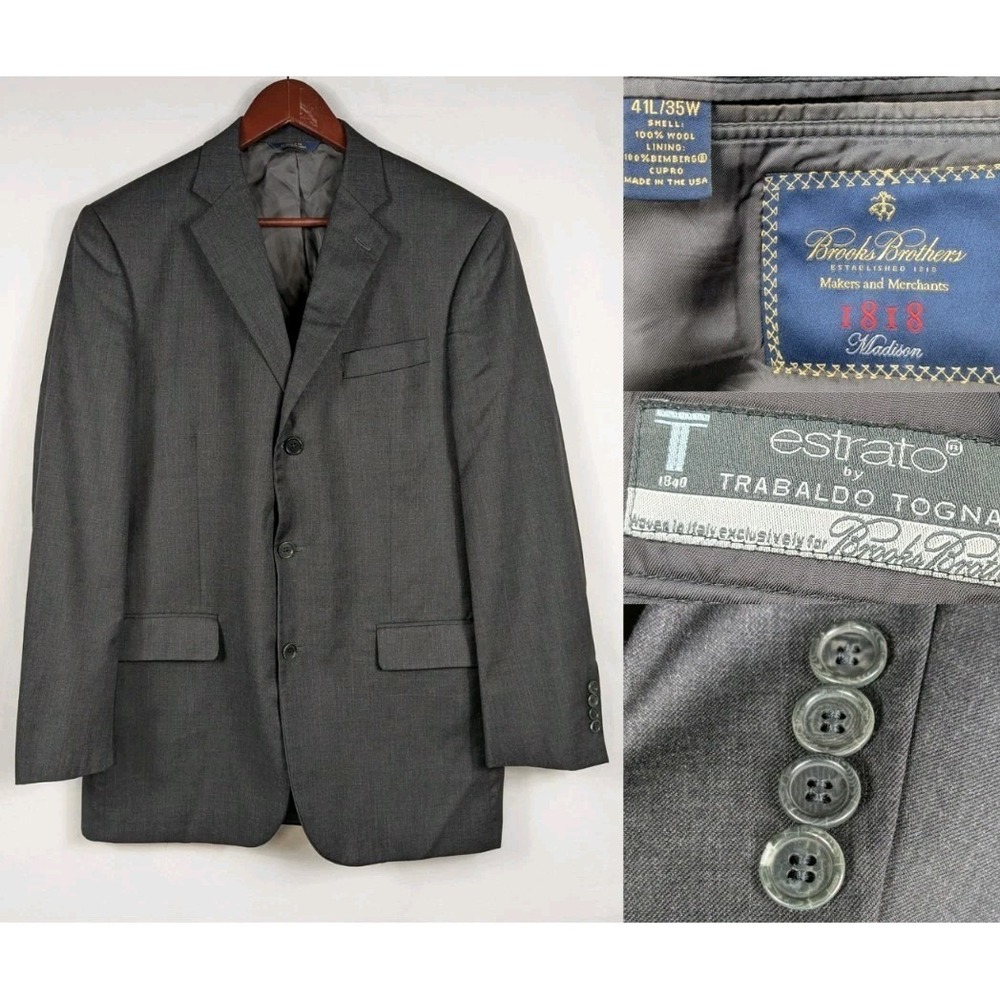 Brooks Brothers 41L Gray Estrato 1818 Madison Wool Mens Blazer Sport Coat 3026